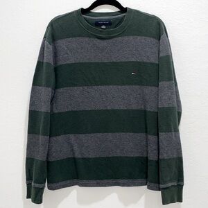 Tommy Hilfiger Green & Gray Knit Long Sleeve Crewneck 100% Cotton Short Sleeve-L
